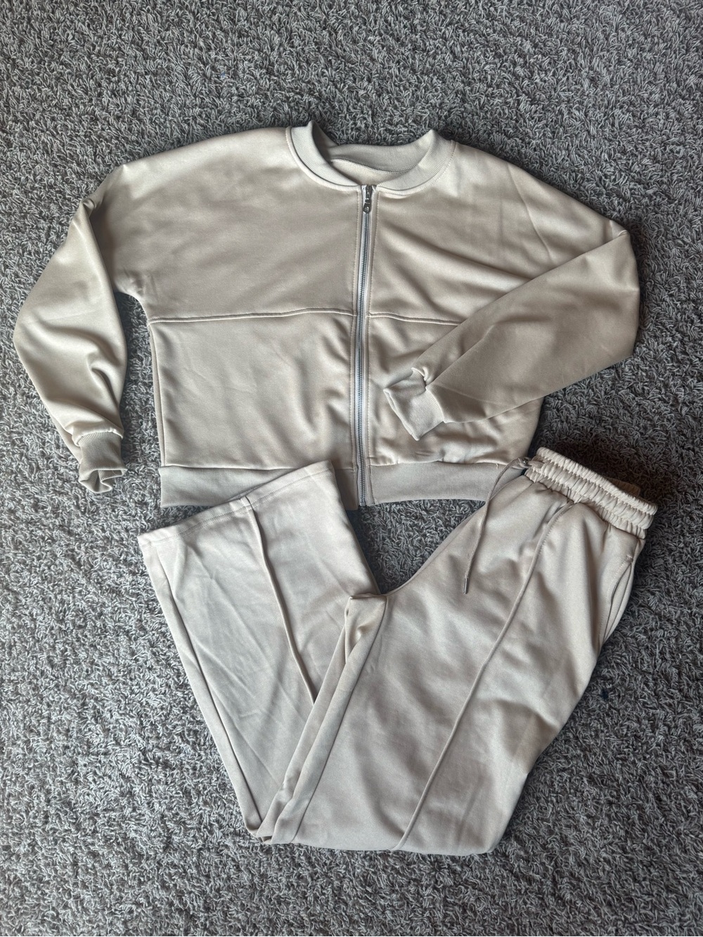 Women’s Neutral Beige Track Jogger Set - Zip Jacket & Elastic Waist Pants